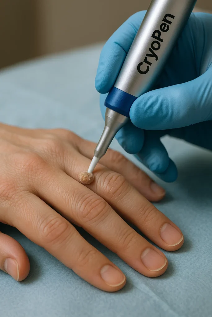 example of cryopen wart removal Accrington treatment on a persons finger