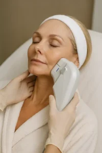 Woman receiving HIFU non surgical facelift treatment Accrington