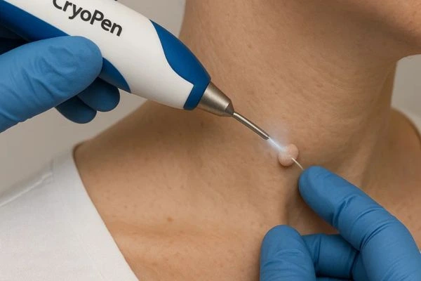 Person receiving cryotherapy Accrington for skin tag removal