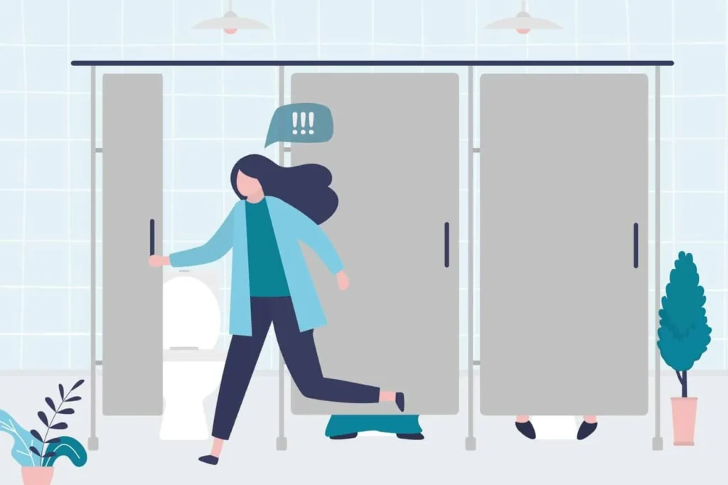 graphic of Urine incontinence Accrington woman running to the toilet.