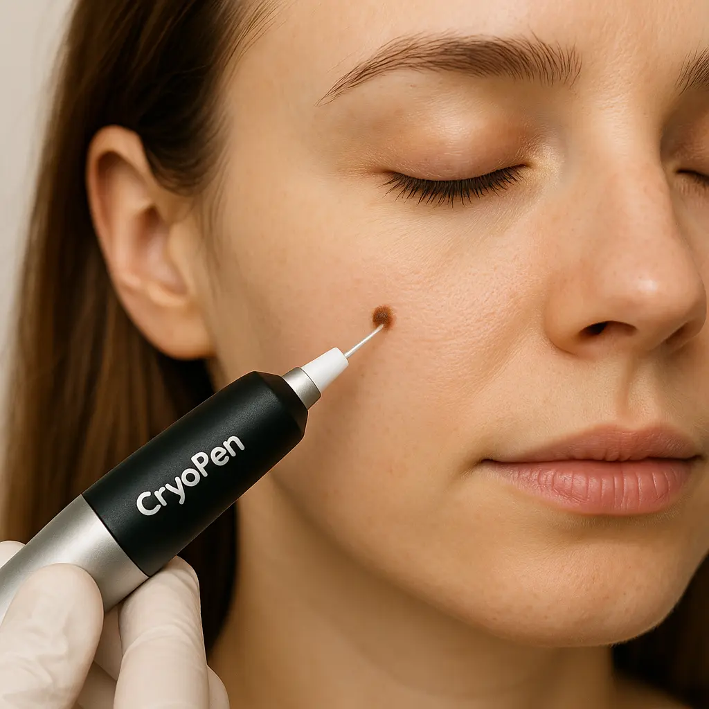woman receiving facial mole removal Accrington using cryopen